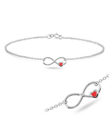 Infinity Symbol with Heart CZ Stone Silver Anklet ANK-320